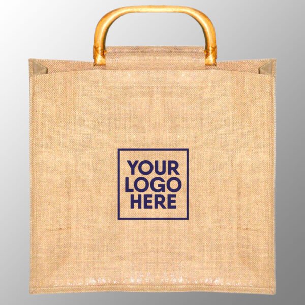 natural jute bag for promotion with wooden handles