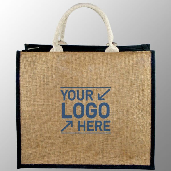 Jute Bag With Zipper and Padded Cotton Handles