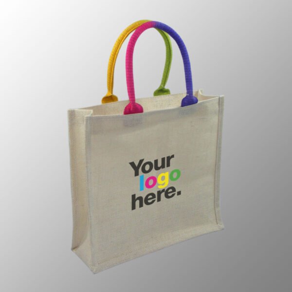 Elegant looking Jute Bag with Two Tone Cotton Handles - made from Dyed 14x 15way of jute with lamination Inside