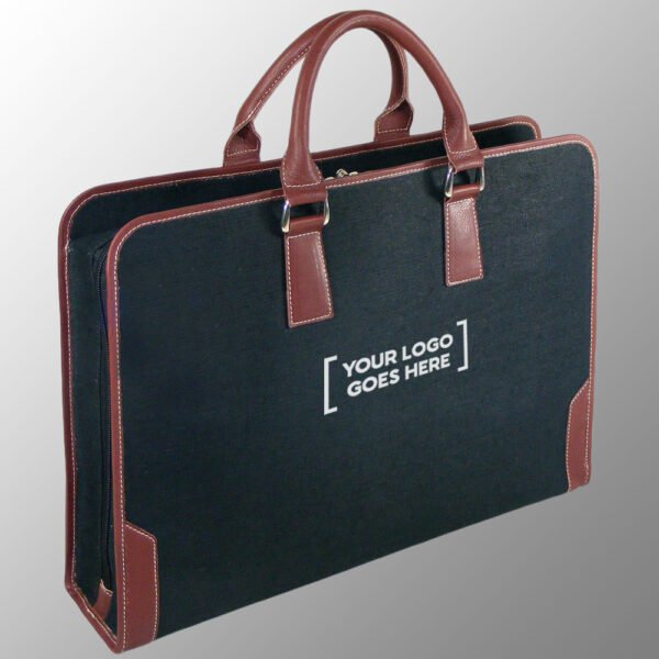 Elegant looking Luxury Jute Cotton Leather Office Portfolio made from Jute Cotton Fabric + Real Cow DDDM Leather handles and trims, along with luxury lining and multiple pockets inside