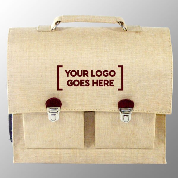 Elegant looking jute cotton school bag # 2238 made from Natural Jute Cotton Fabric with Long Lasting LDPE lamination