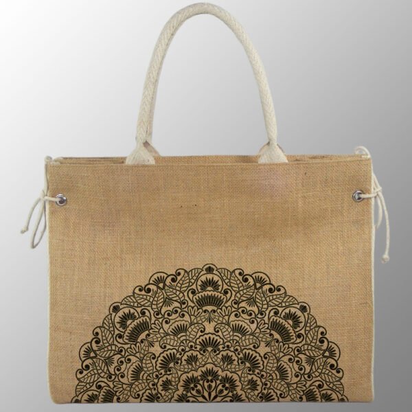 jute beach bag with cotton web handles