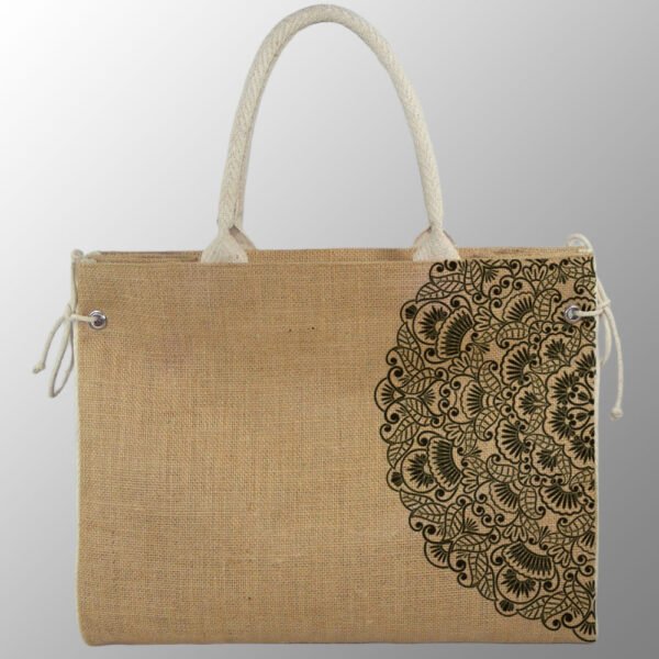 jute beach bag with cotton web handles