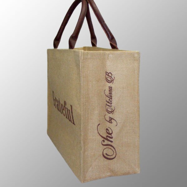 luxury natural jute bag with leather handles