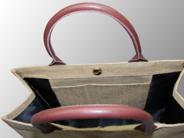 luxury natural jute bag with leather handles