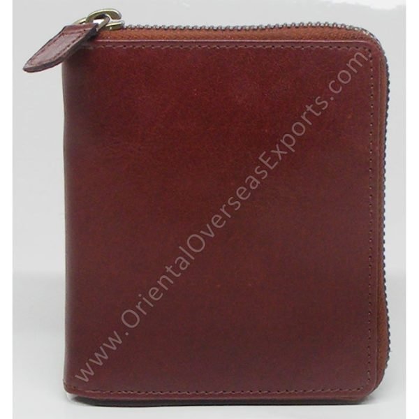 RFID protected leather zipper wallet