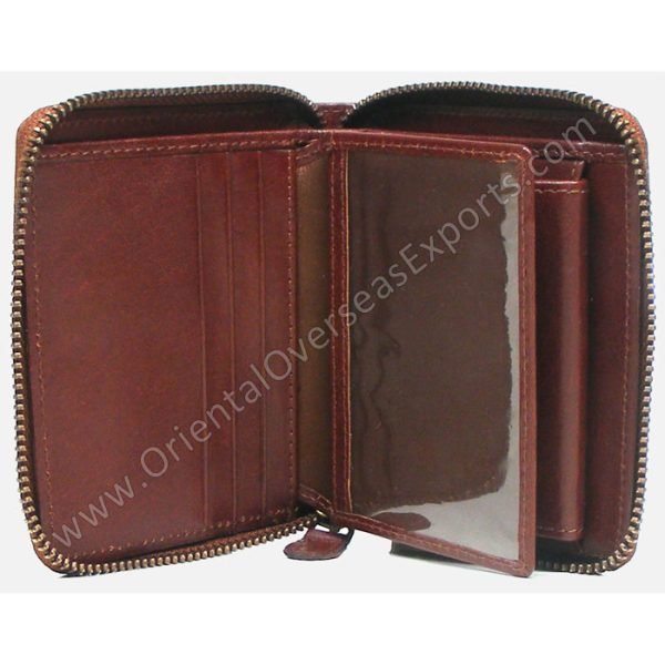 RFID protected leather zipper wallet