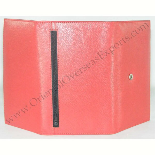 back view of real leather purse for ladies with multiple slots