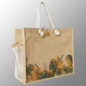 Digitally Printed Luxury Jute Bag with Side Pocket # 2479