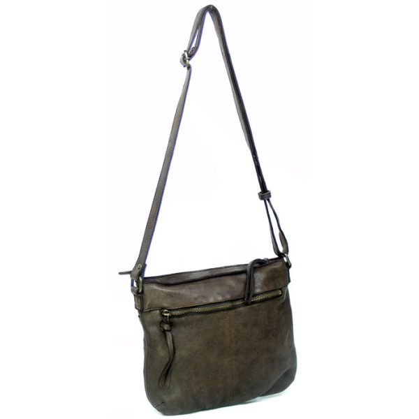 Vintage Look Real Leather Sling Bag - Dark Brown - Back look