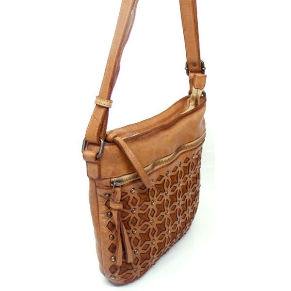 Vintage Real Leather Sling Bag - Tan