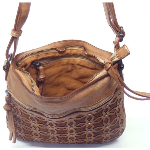 Vintage Real Leather Sling Bag - Tan - inside view