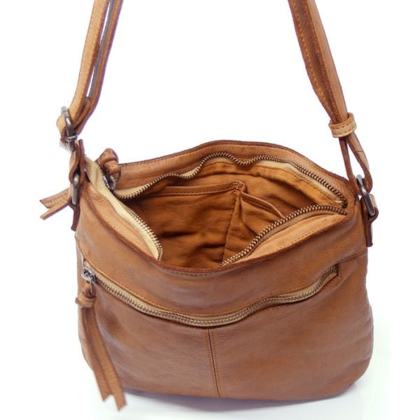 Vintage Real Leather Sling Bag - Tan - inside view