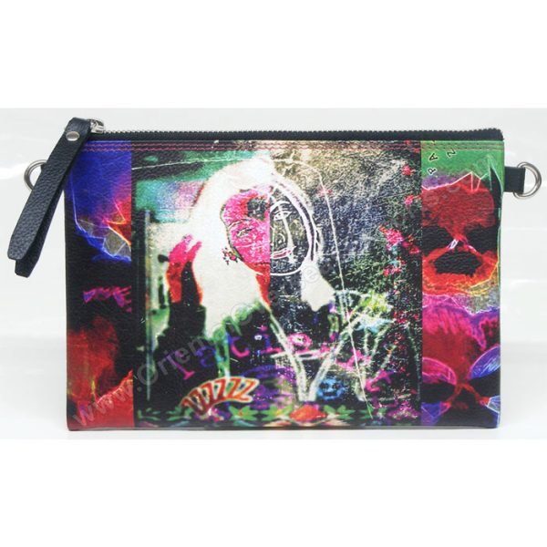 Digitally Printed and Embroidered Real Leather Pouch with zipper