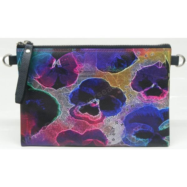 Digitally Printed and Embroidered Real Leather Pouch with zipper