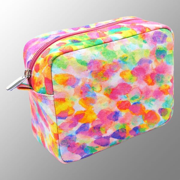 Canvas makeup pouch with multicolor print all over