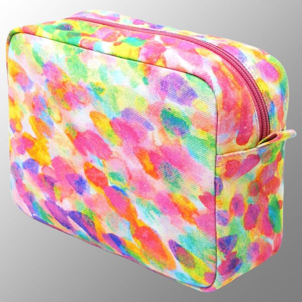 Canvas makeup pouch with multicolor print all over