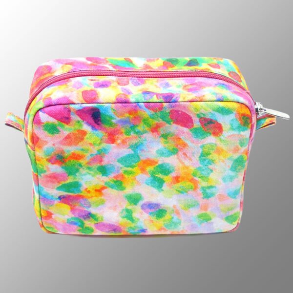 Canvas makeup pouch with multicolor print all over