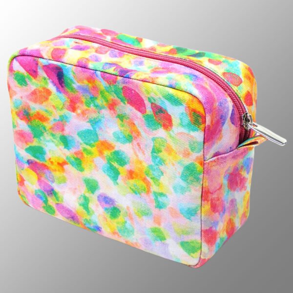 Canvas makeup pouch with multicolor print all over