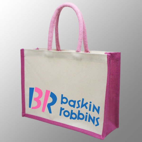 printed shopping bag made from canvas and jute fabric