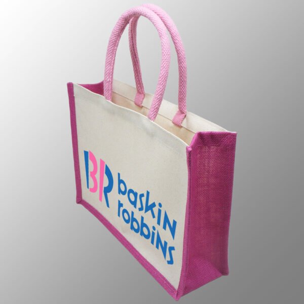 printed shopping bag made from canvas and jute fabric